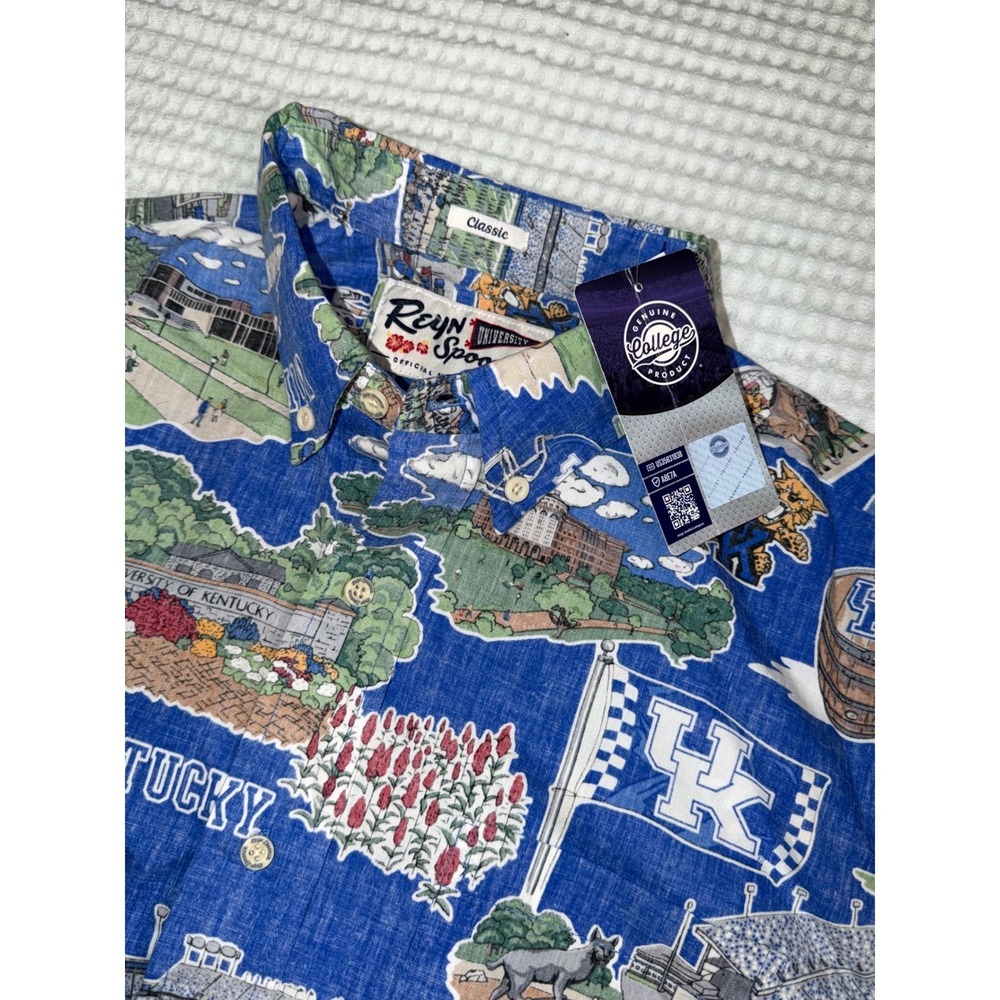 Reyn Spooner Button Front Shirt Mens Medium‎ Blue University of Kentucky Scenic